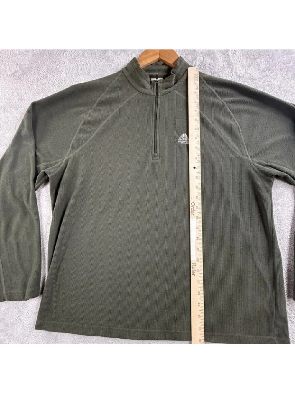 Nike ACG Pullover Mens Large Green Fleece 1/4 Zip Lightweight Grid Hiking Top